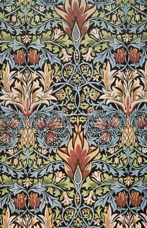 A fabulous collection of period art pottery, antique furnishings—and new rugs in the arts & crafts tradition—lend a pedigree to a new house. Snakeshead printed textile - William Morris - WikiArt.org ...