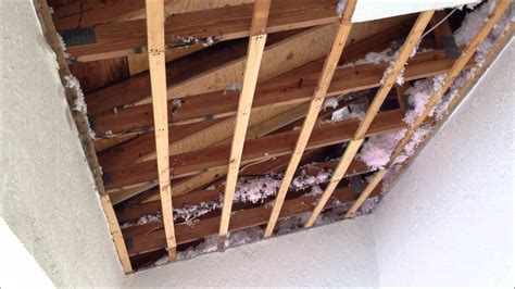 Allow the damp spot in the ceiling to dry. Water damaged pool patio skip trowel drywall ceiling ...