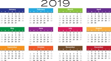 Calendario 2019 En Español Para Imprimir En Formato Png
