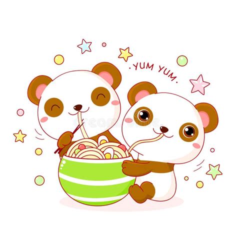Cute Pandas Eat Ramen Noodles Stock Vector Illustration Of Friend Japan 223358343