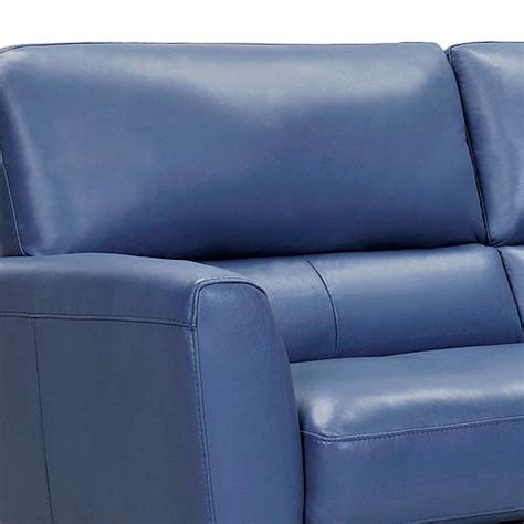 Kester 81 Square Arm Blue Genuine Leather Sofa By Armen Living