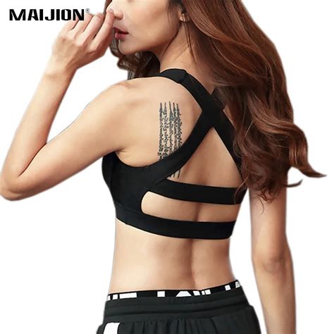 Maijion Sexy Padded Yoga Bras Women Cross Straps Shockproof Sport Bra Push Up Breathable