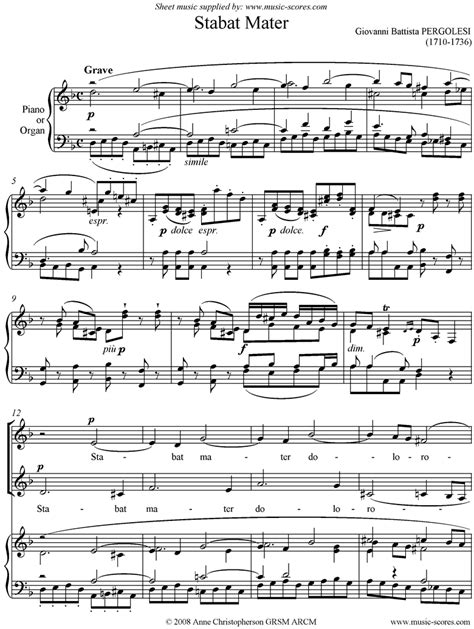 Pergolesi Stabat Mater 01 Choir Sa D Minor Classical Sheet Music