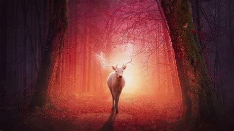 1366x768 White Deer In Magical Forest 4k 1366x768 Resolution Hd 4k