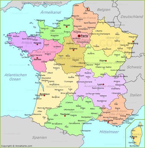 Finde illustrationen von karte von frankreich. Frankreich Karte - AnnaKarte.com