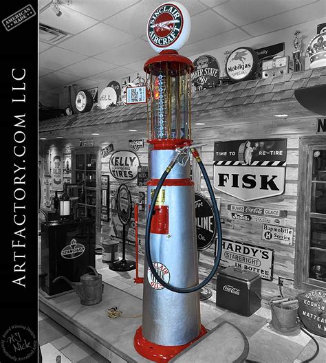 Keesee Vintage Visible Gas Pump With Sinclair Aircraft Milk Glass Globe