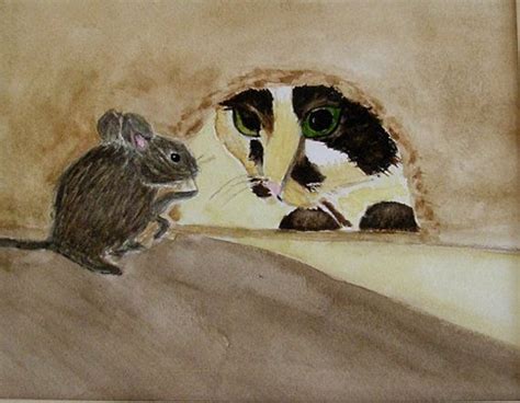 Cat And Mouse Watercolor Watercolor Cat Painting Medium Art