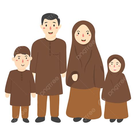 Kartun Keluarga Bahagia Muslim Burka Keagamaan Niqab Png Dan Vektor