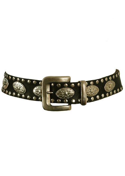 The length is taken from the buckle to the middle hole. Black Leather Belt with Silver Stud Edging & Decorative ...