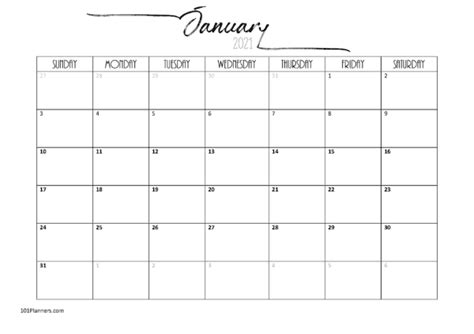 Free Printable January 2021 Calendar Customize Online