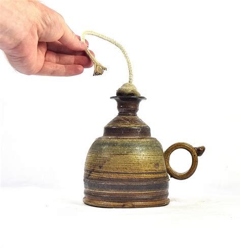 Vintage Handmade Pottery Oil Lamp With Original Wick Etsy