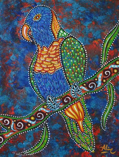 Crocodile, aboriginal, aboriginal art, authentic, dots, australia, blue, indigenous, hogarth arts, hogarth, traditional, kangaroo, emu, naidoc, black, ochre, murri, koori, nunga, teeth, cross hatching, fish, snake, animal, lizard, goanna, roo, barra, turtle, bird, jabiru, brolga, ant eater, echidna, ant, ants. Australian bird original painting Rainbow Lorikeet folk ...