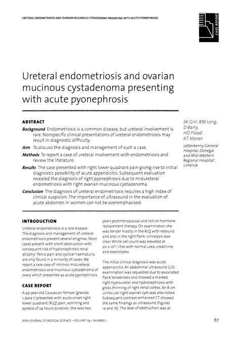 Pdf Ureteral Endometriosis And Ovarian Mucinous Cystadenoma