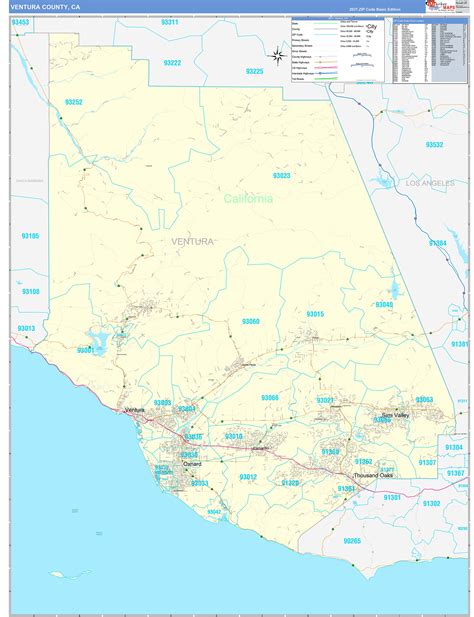 Ventura County Ca Zip Code Wall Map Basic Style By Marketmaps