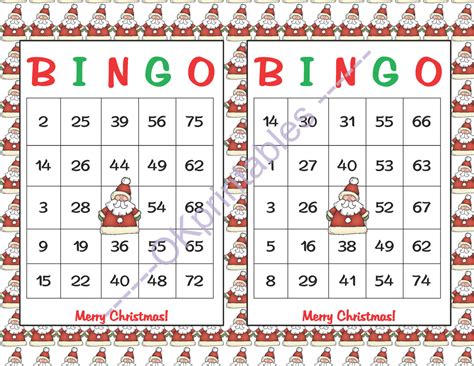 Christmas Bingo Cards With Numbers Printable Bingo Cards