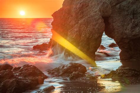 Malibu Sunset Landscape Seascape Sea Cave And Sea Stacks Fine Art