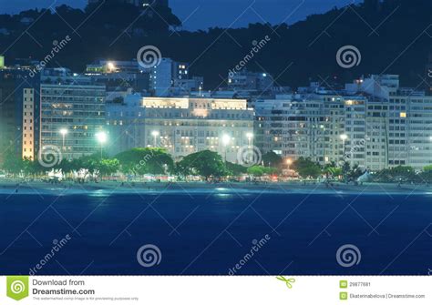 Night View Of Copacabana Beach In Rio De Janeiro Stock Image Image Of