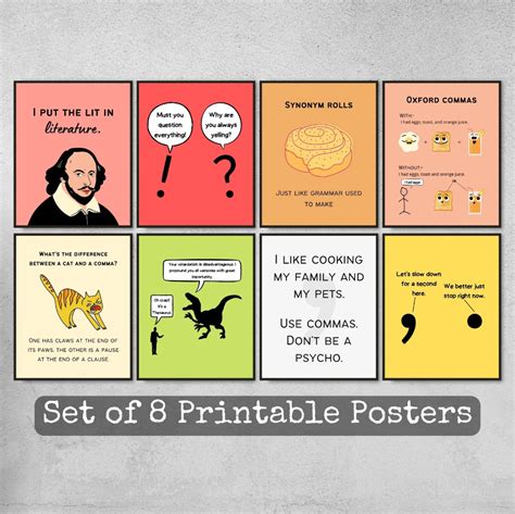 Set Of 8 Funny English Classroom Posters Printable Grammar Etsy English Classroom English