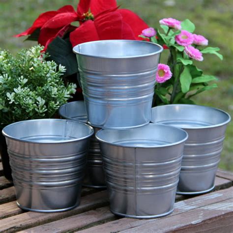Galvanized Basket Bucket Planters Pot Metal Set Of 5 For Plant And