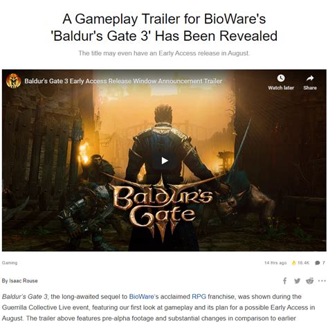 Baldurs Gate Baldurs Gate 3 Pre Release Thread Early Access