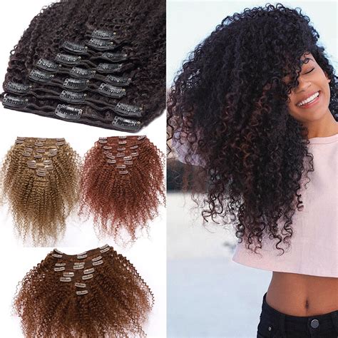 Sego Kinky Curly Clip In Real Human Hair Extensions Double Weft Remy