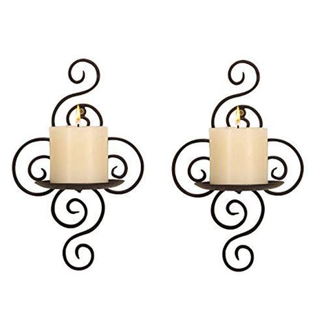Adeco Iron Wall Hanging Simple Scroll Design 1 Pillar Candle Holder