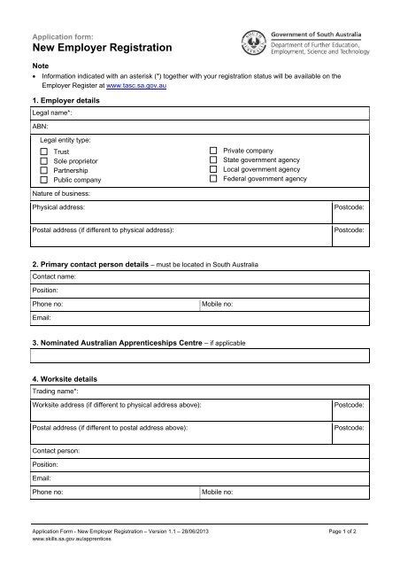 New Employer Registration Application Form Pdf Sagovau
