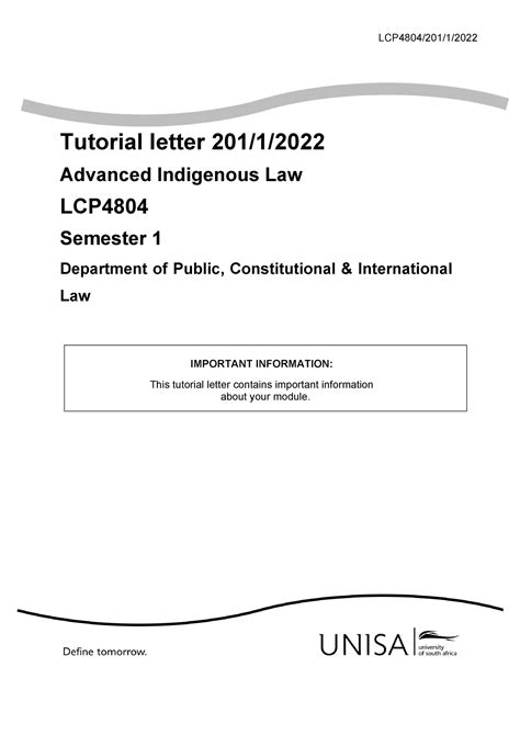 Lcp 4804 Tutorial Letter 201 Lcp48042011 Tutorial Letter 2011