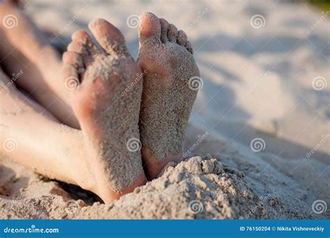 Girl S Feet On Sand Stock Photo Image Of Seashore Holiday