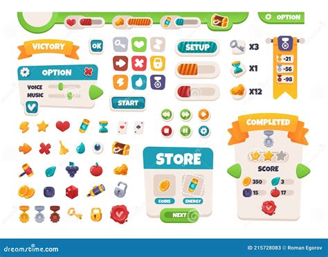 Game Ui Buttons Mobile Application Interface Elements Cartoon