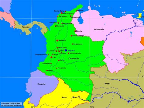 Popayan from mapcarta, the open map. Colombia Political Map - A Learning Family