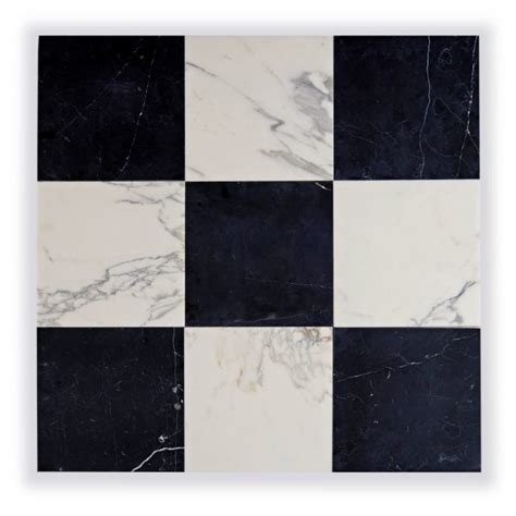 Calacatta Gold And Nero Marquina Marble Honed 12x12 Checkerboard