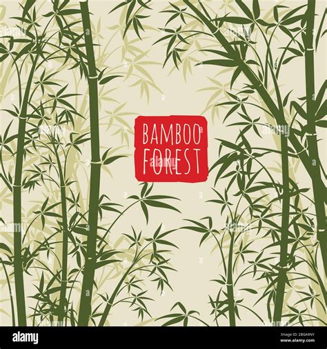 Bamboo Rain Forest Vector Wallpaper In Japanese And Chinese Art Style Bamboo Chinese Pattern