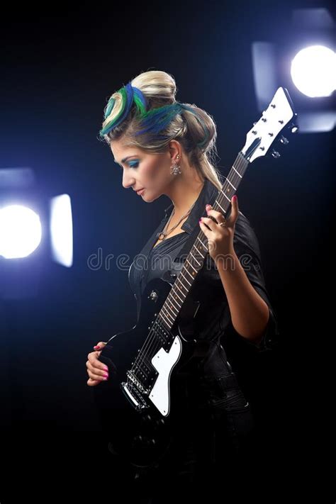Guitarist Female Player With Guitar Stock Image Image Of Portrait
