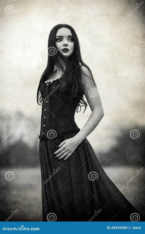 Portrait Of Beautiful Sad Goth Girl Grunge Texture Effect Stock Photo