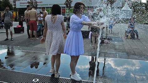 Girls A Fountain And Fun Wet Summer Dresses Девушки фонтан и