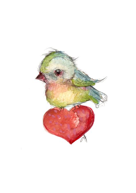 Little Blue Bird With Heart With Images Bird Drawings Valentines