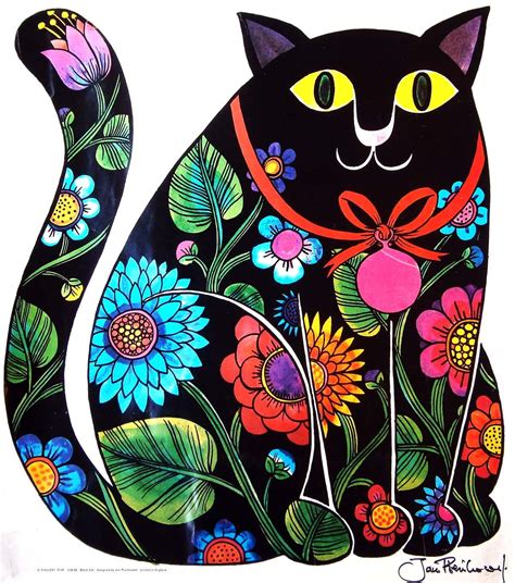 Jan Pienkowski Folk Art Painting Folk Art Cat Art