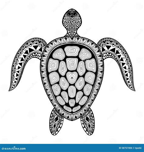 Zentangle Tribal Stylized Turtle Hand Drawn Aquatic Doodle Vect Vector