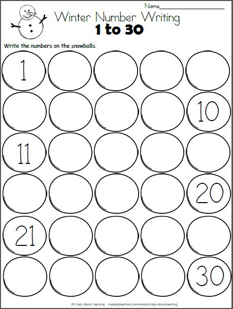 Writing Numbers To 30 Worksheets