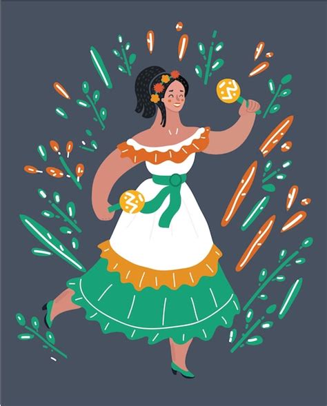 Premium Vector Vector Cartoon Illustration Of Mexican Woman In Dress