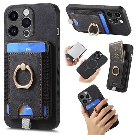 Tech Circle 2 In 1 Detachable Magnetic Wallet Case For Iphone 14 Pro360°rotation Ring Holder