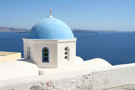 An Iconic Blue Dome Church In Santorini Greece Free Photo Download