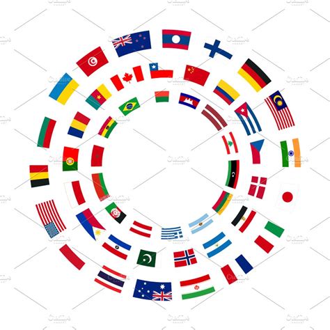 A Lot Of Flags In 3 Circles On White Graphic Objects Creative Market