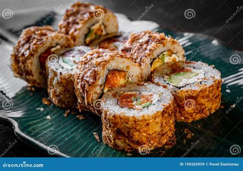 Sushi Roll With Fish And Rice Stock Image Image Of Cream Cuisine