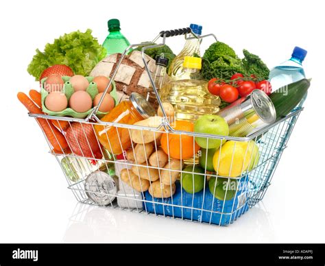 Groceries In Shopping Basket Stock Photo Alamy