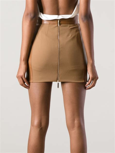 Elisabetta Franchi Leather Mini Skirt In Brown Lyst