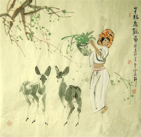 Chinese Deer Painting 0 4457005 66cm X 66cm26〃 X 26〃