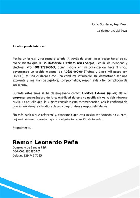 Carta De Recomendacion Laboral Chihuahua Chih 19 Septiembre