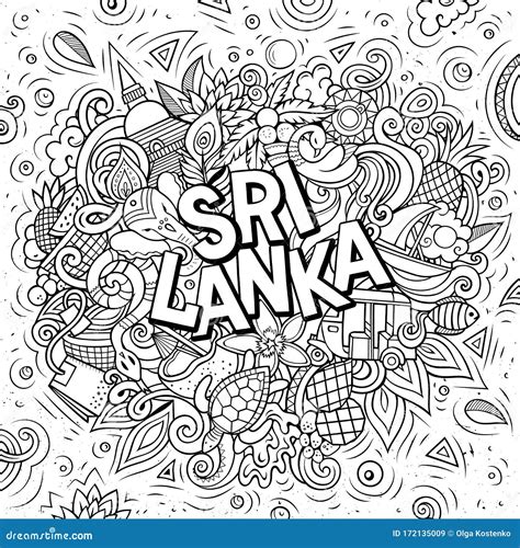 Sri Lanka Hand Drawn Cartoon Doodles Illustration Funny Design Stock